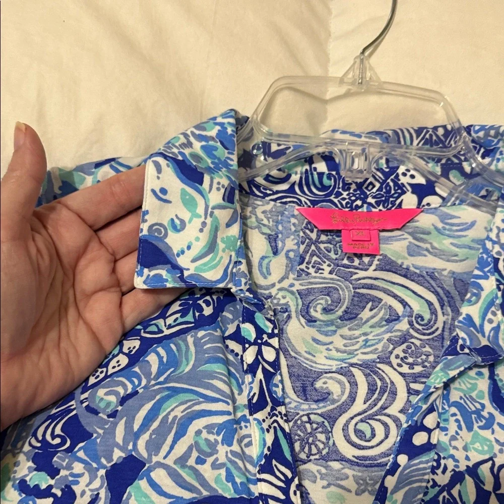 Lilly Pulitzer XL Blue & aqua Animal Print Tunic Top NEW Large 12 14 16 - Picture 5 of 11